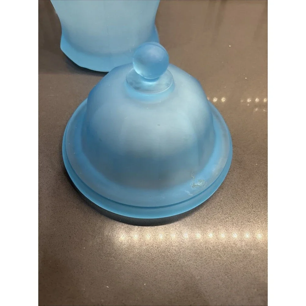VTG Indiana Glass Tiara Exclusives Ice Blue Satin/Frosted Canister/Apothecary